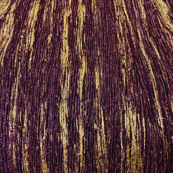 ML Monique Lhuillier Metallic Pleated Halter Midi Cocktail Dress Purple Gold 2 - Picture 10 of 14